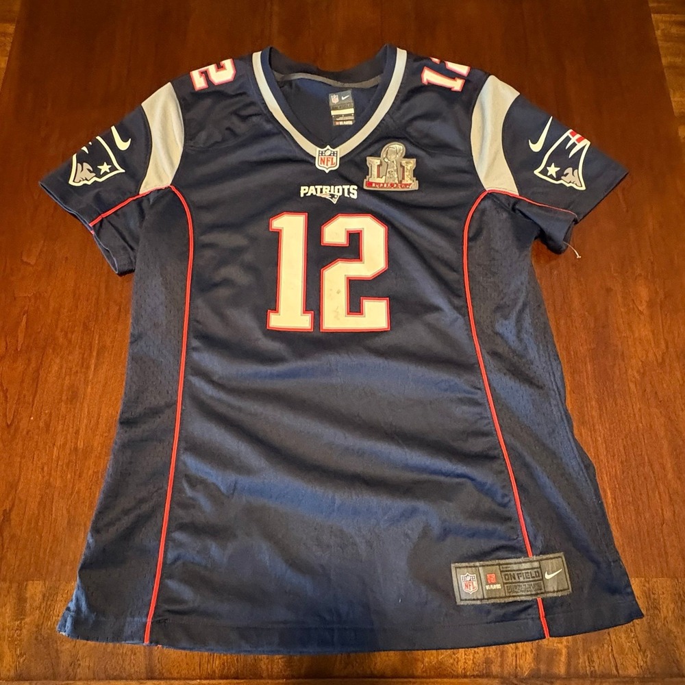 New England Patriots Tom Brady 12‎ Nike On Field Super Bowl LI Jersey Large Blue